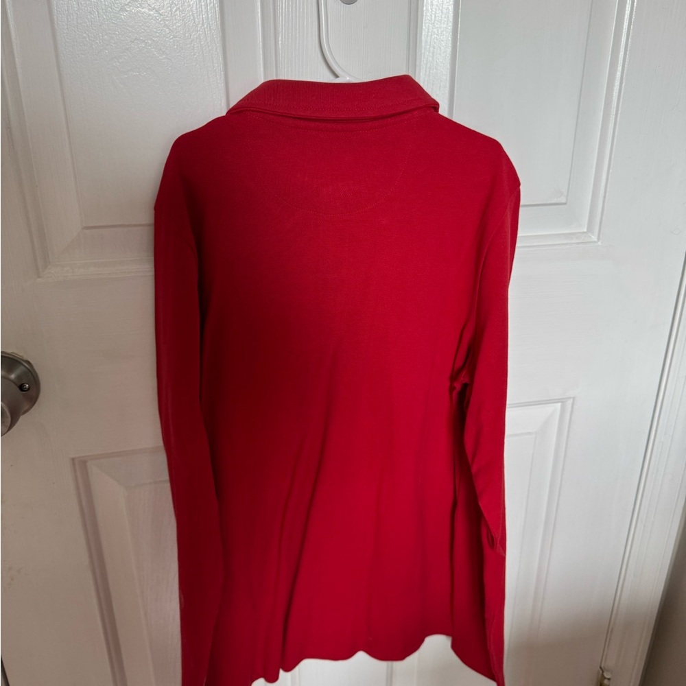 Mango Red Long Sleeve Polo Button Down Shirt